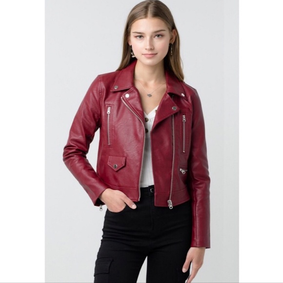 🔥LAST ONE! Red Vegan Leather Moto Jacket - Picture 4 of 8